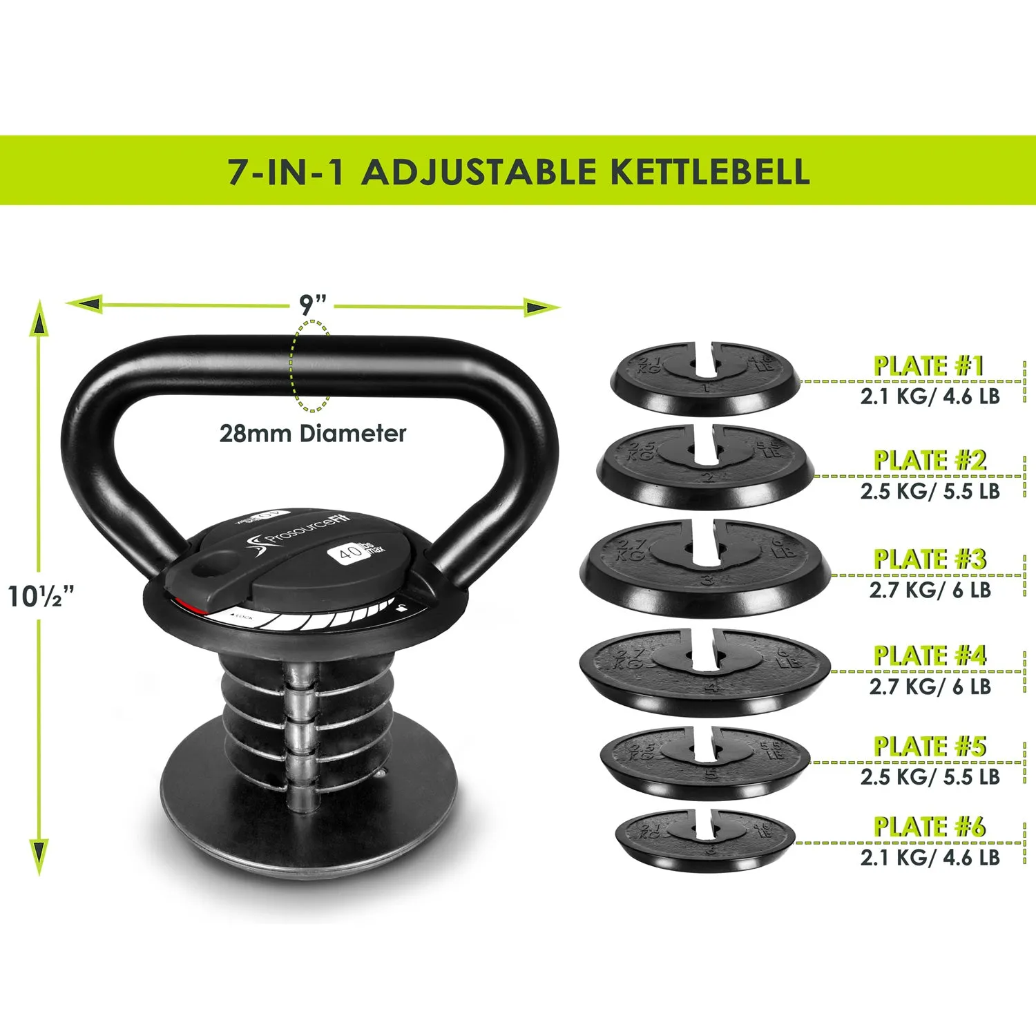 Adjustable Kettlebell, 10 lb to 40 lb