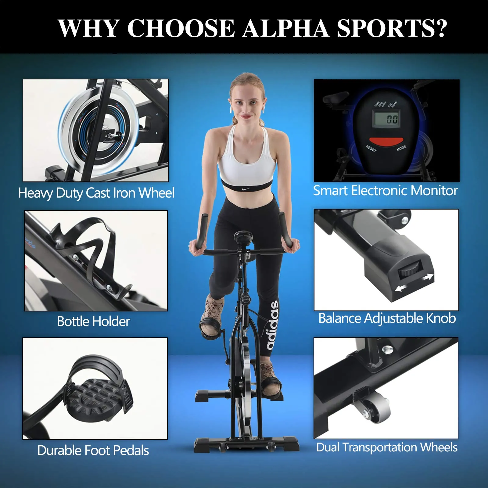 Alpha Sports Indoor Stationary Belt Drive Exercise Cycling Bike