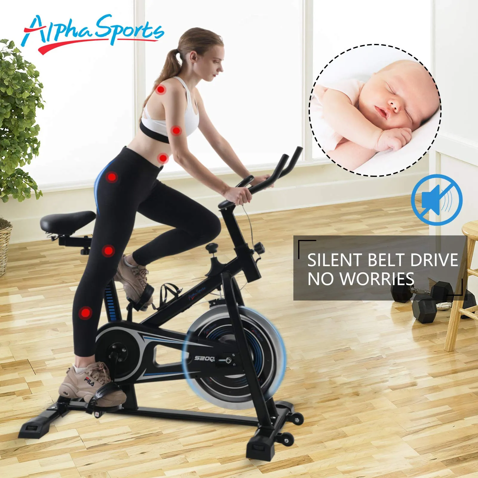 Alpha Sports Indoor Stationary Belt Drive Exercise Cycling Bike