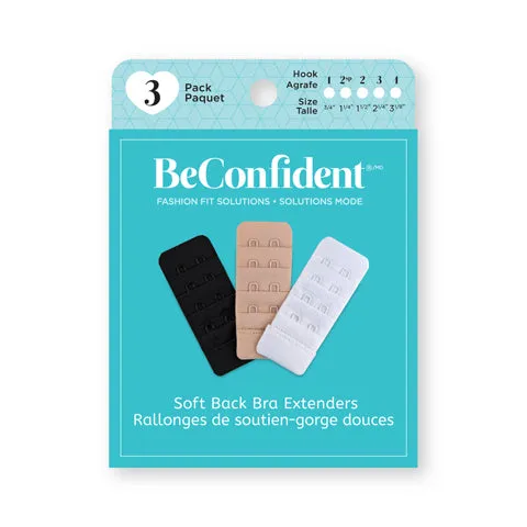 BeConfident Soft Back Bra Extender 4 Hook (3 1/8") Multi-Colour 3 Pack