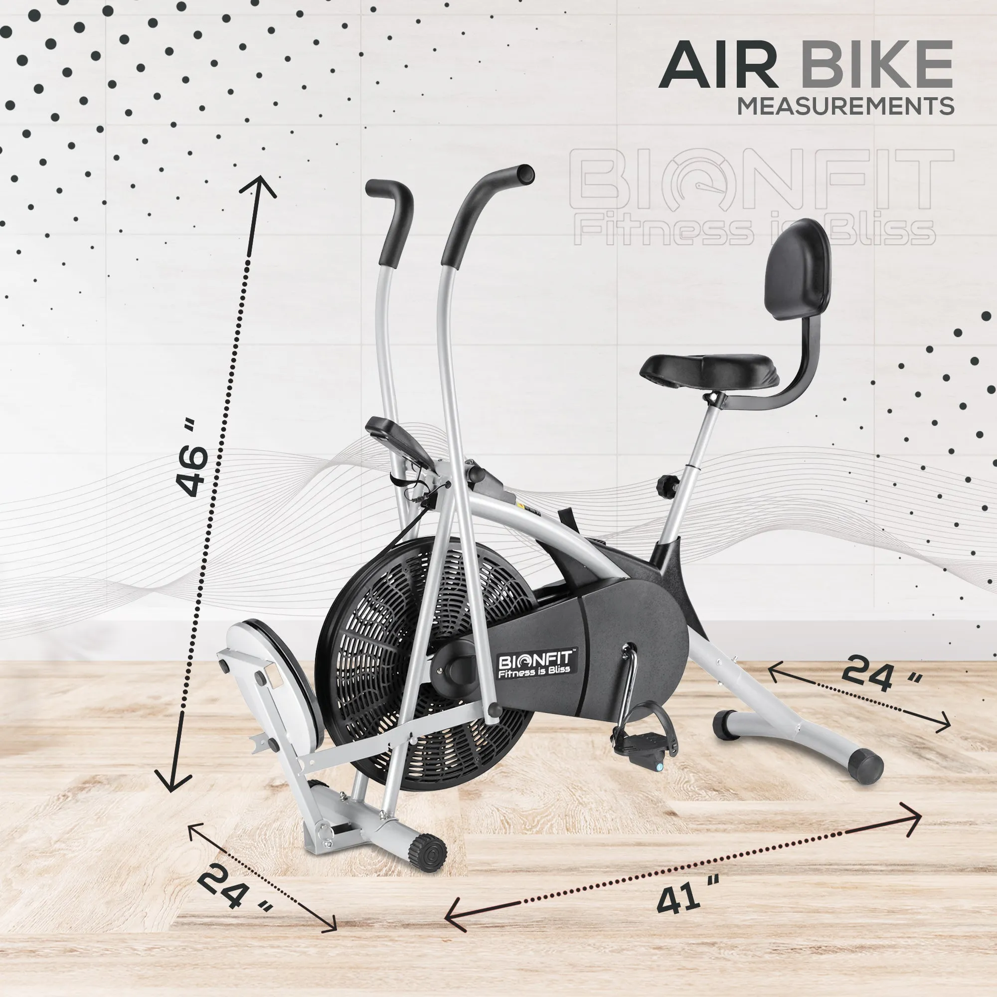 Bionfit ON04CM Curved Moving Handle Air Bike with Back Support and Twister - The Ultimate in Cardio Fitness Equipment - 2 Year Warranty