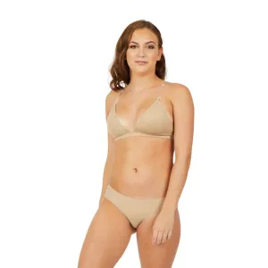 Capezio Deep Neck Clear Back Bra - Nude