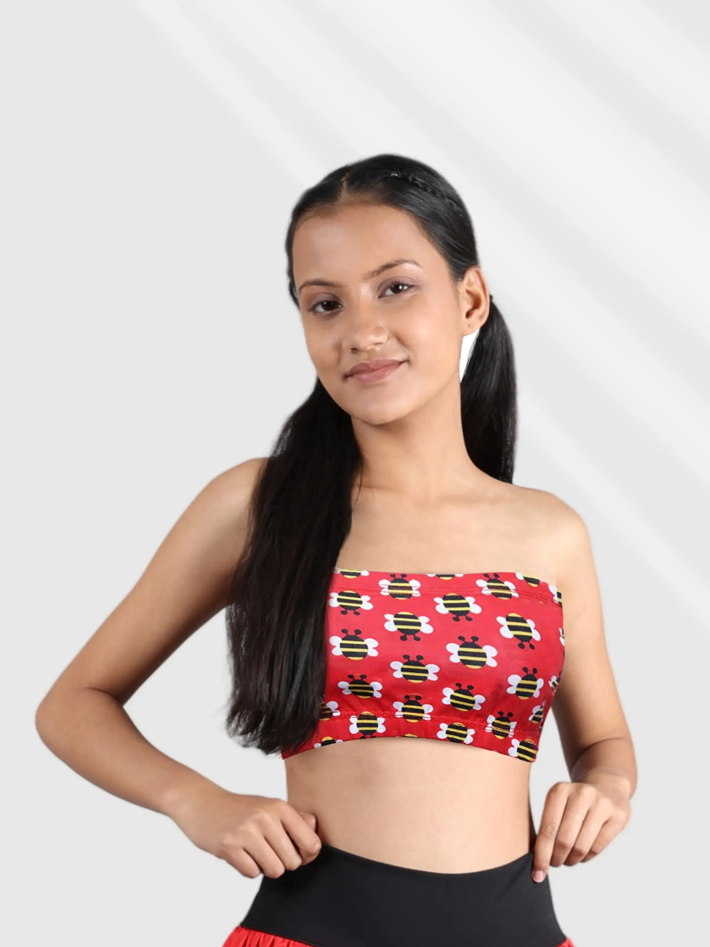 Double-layer Cotton Tube Bra | Non Padded Tube Top | Red Bee Print