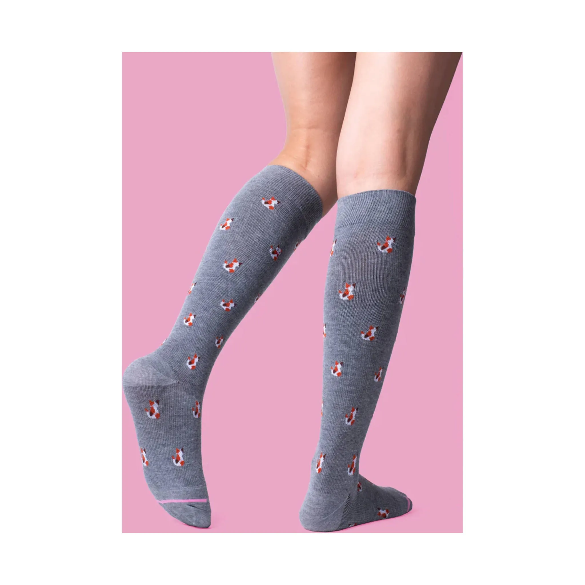 Dr. Motion Women's Cats Knee High Compression Socks - Grey Heather