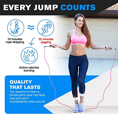 DYNAPRO - Freestyle Jump Rope, Speed Rope with Long Aluminum Handles, Easy to Adjust Jump Ropes for Fitness, Freestyling, Double Unders, Crossovers, HIIT and More, Pink