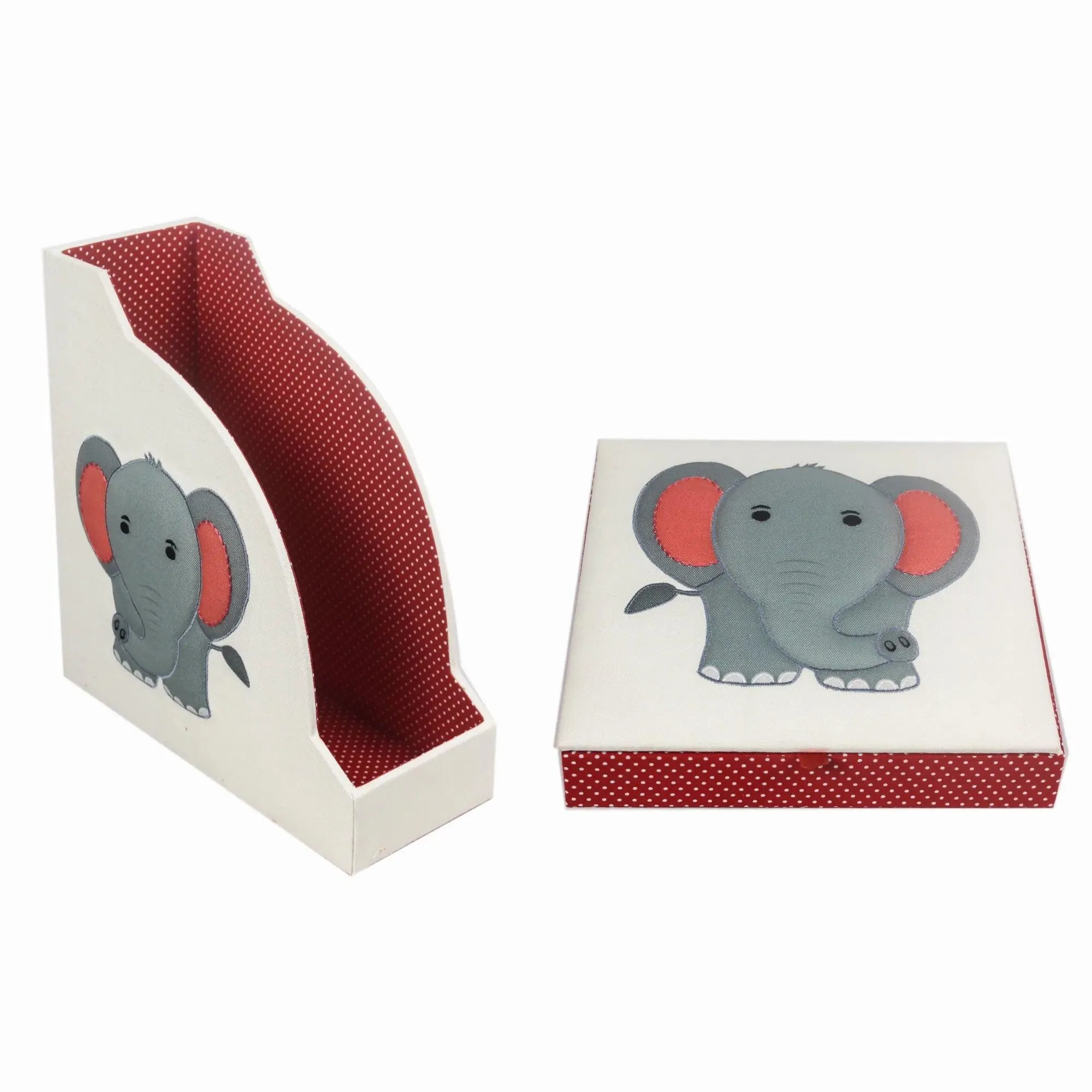 Elephant Design Set of 2 Book / Magazine Holder With Stationary Tray