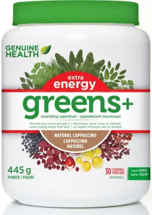 Genuine Health Greens  Extra Energy Natural Cappuccino 445g