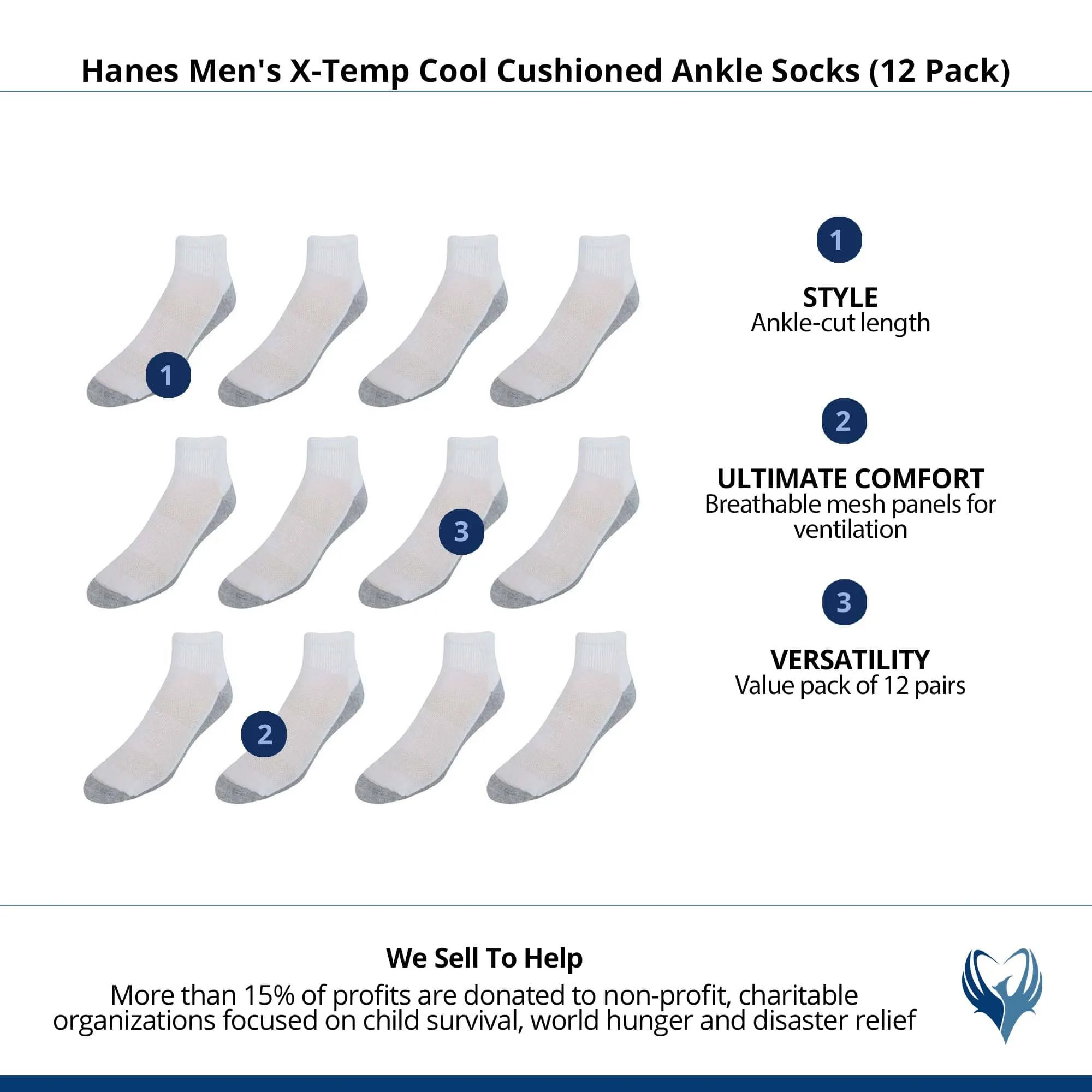 Hanes Men's X-Temp Cool Cushioned Ankle Socks (12 Pack)