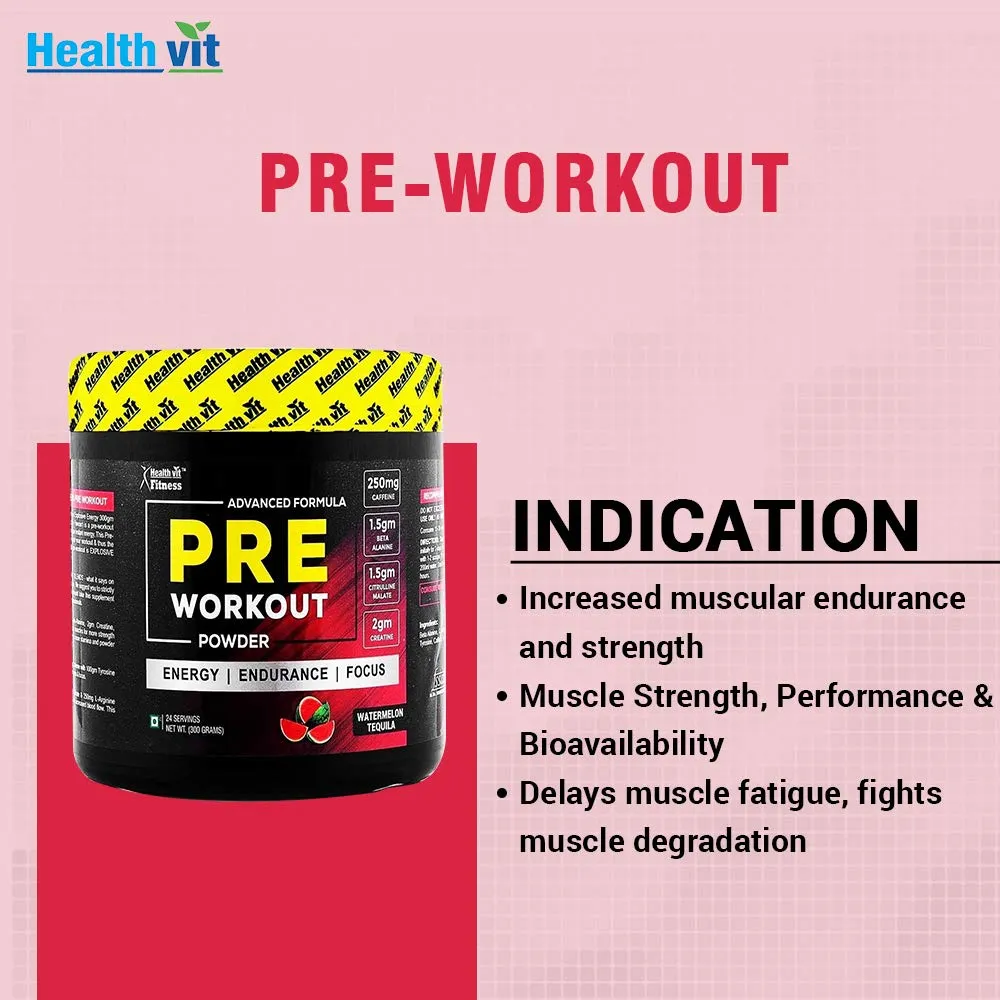 Healthvit Fitness Pre-Workout Explosive Energy Advance Formula 300gm Powder (Orange Flavour)