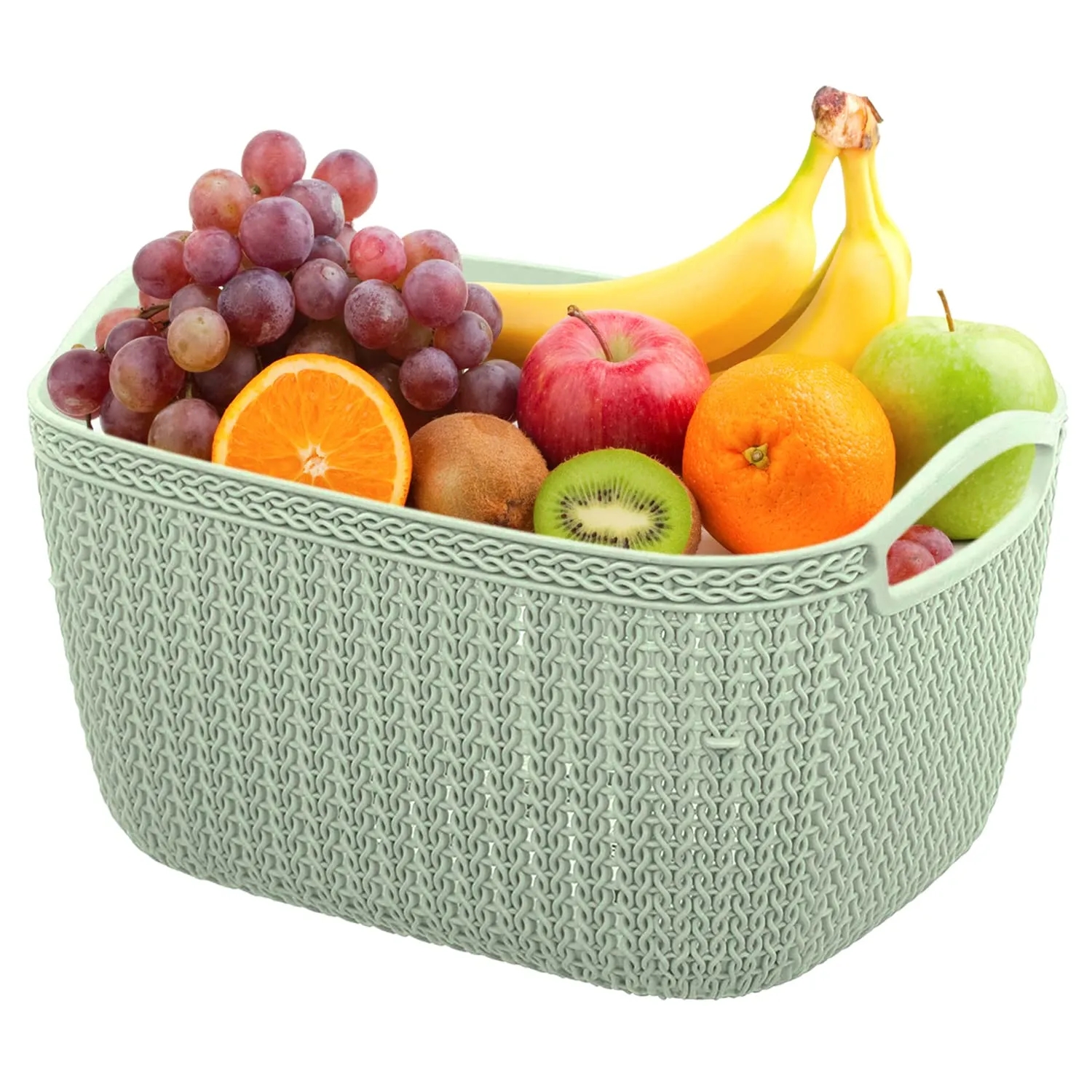 Heart Home Q-5 Designer Plastic Storage Basket For Store Fruits, Vegetables, Magazines, Cosmetics, Stationary Pack of 2 (Beach & Green)-50HH01638