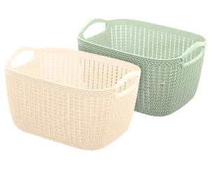 Heart Home Q-5 Designer Plastic Storage Basket For Store Fruits, Vegetables, Magazines, Cosmetics, Stationary Pack of 2 (Beach & Green)-50HH01638