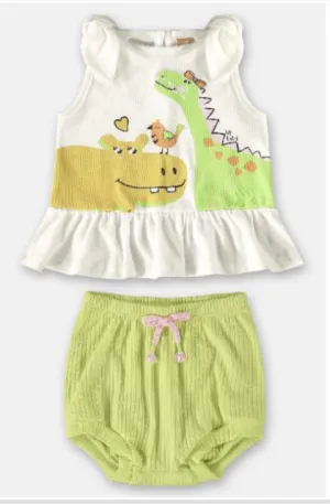 Lime Dino Friends Jersey Cotton Tank Top & Short Set