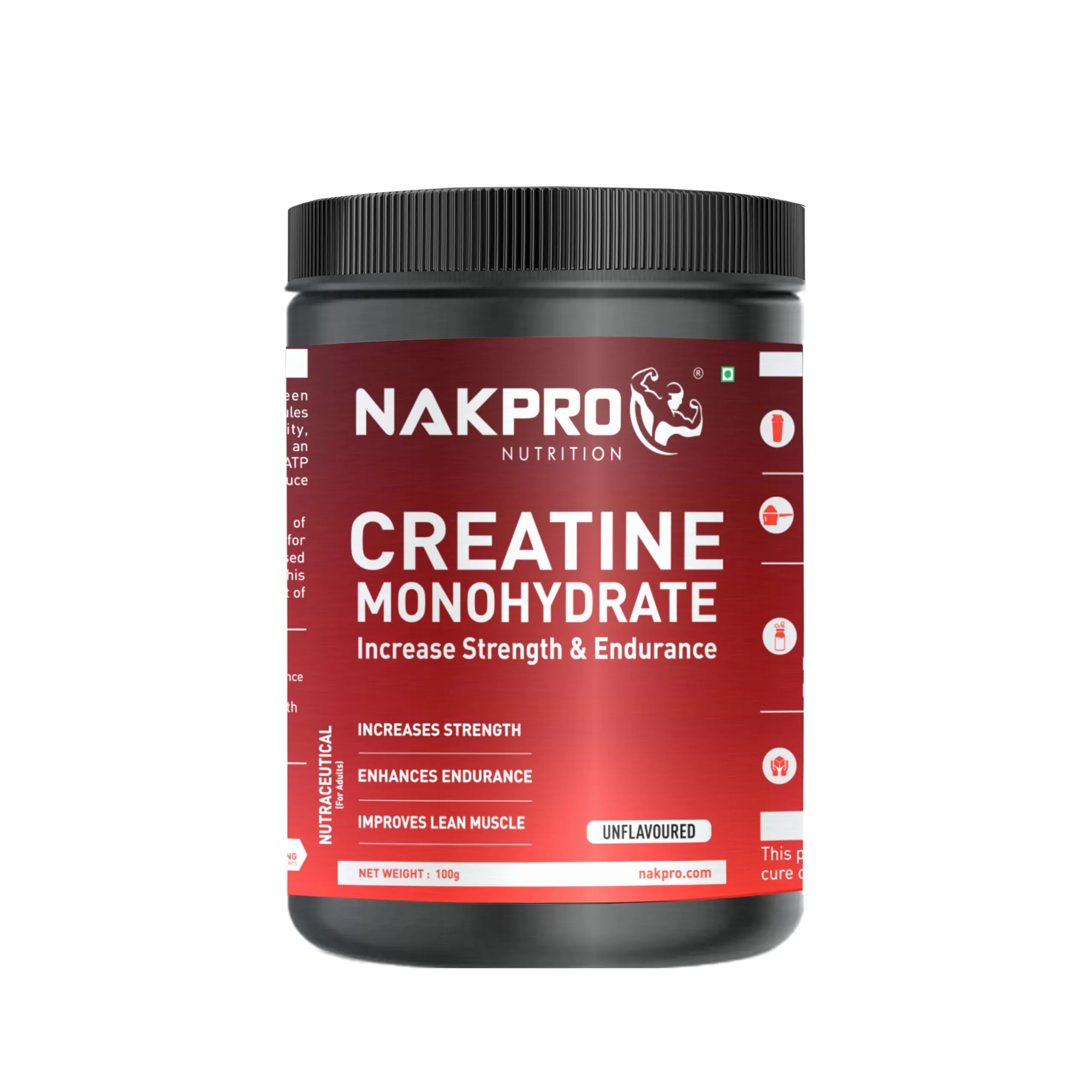 NAKPRO Micronized Creatine Monohydrate - JAR | Highest Grade, Fast Dissolving & Rapidly Absorbing Creatine helps Muscle Endurance & Recovery (100g, Unflavoured)