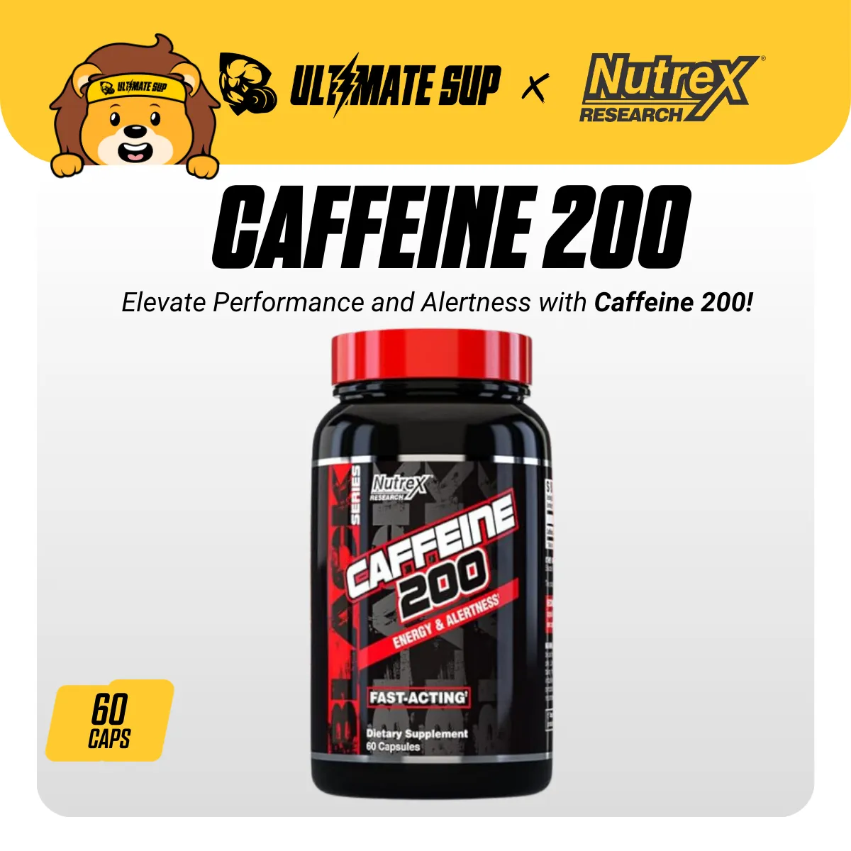 Nutrex Research, Caffeine 200, 60 capsules