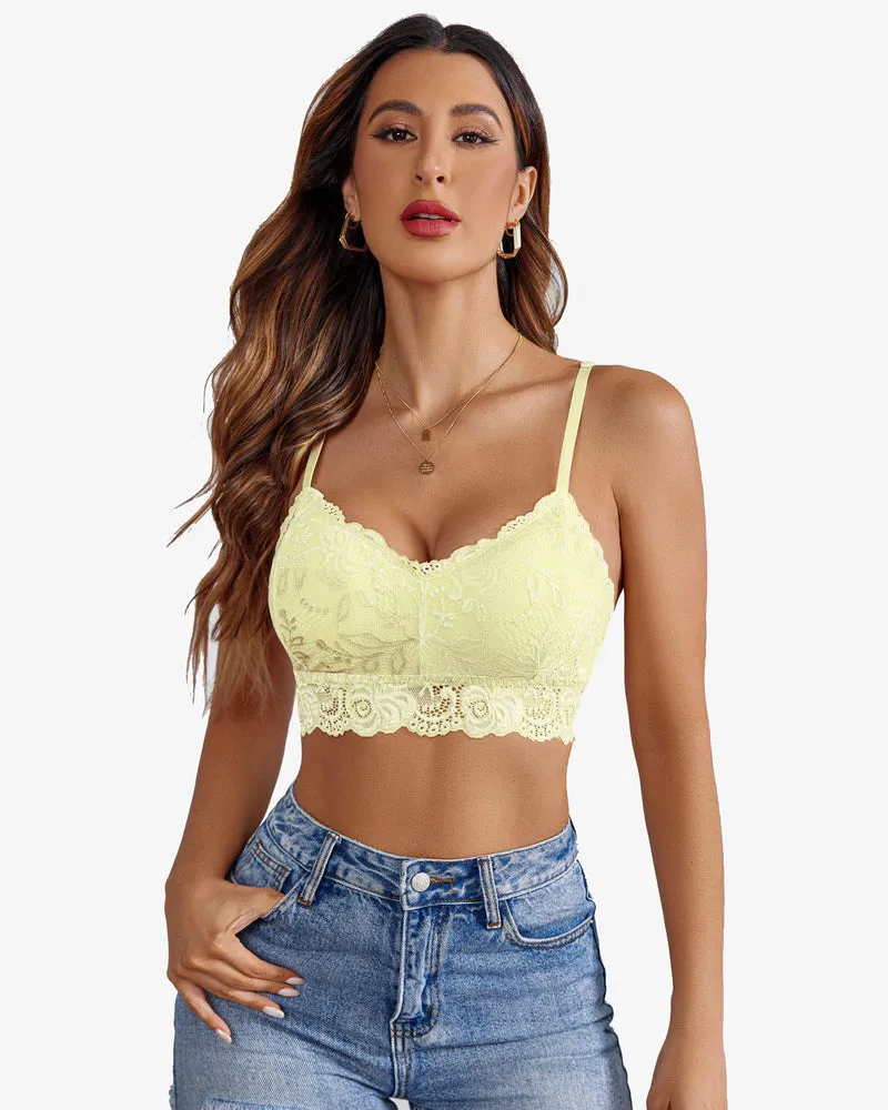 Padded Floral Lace V Neck Crop Top