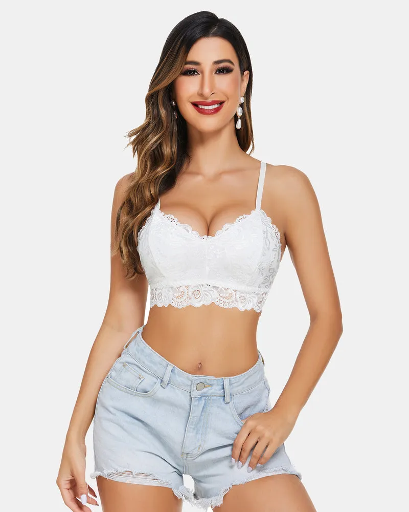 Padded Floral Lace V Neck Crop Top