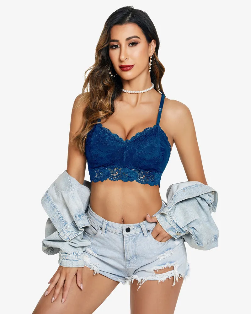 Padded Floral Lace V Neck Crop Top