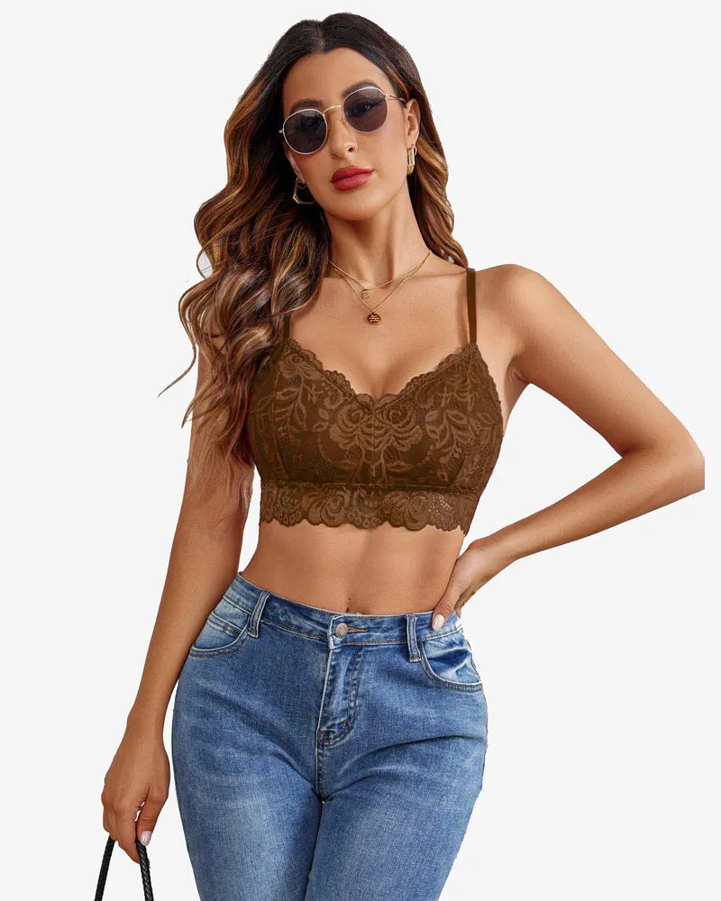 Padded Floral Lace V Neck Crop Top