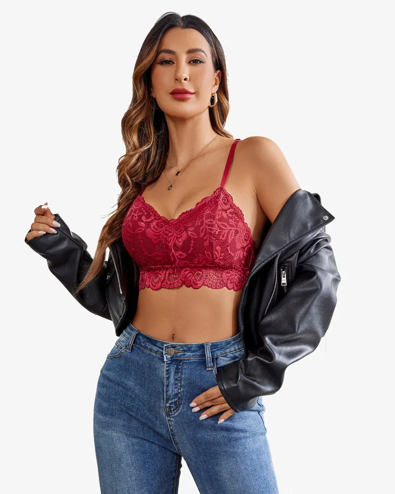 Padded Floral Lace V Neck Crop Top