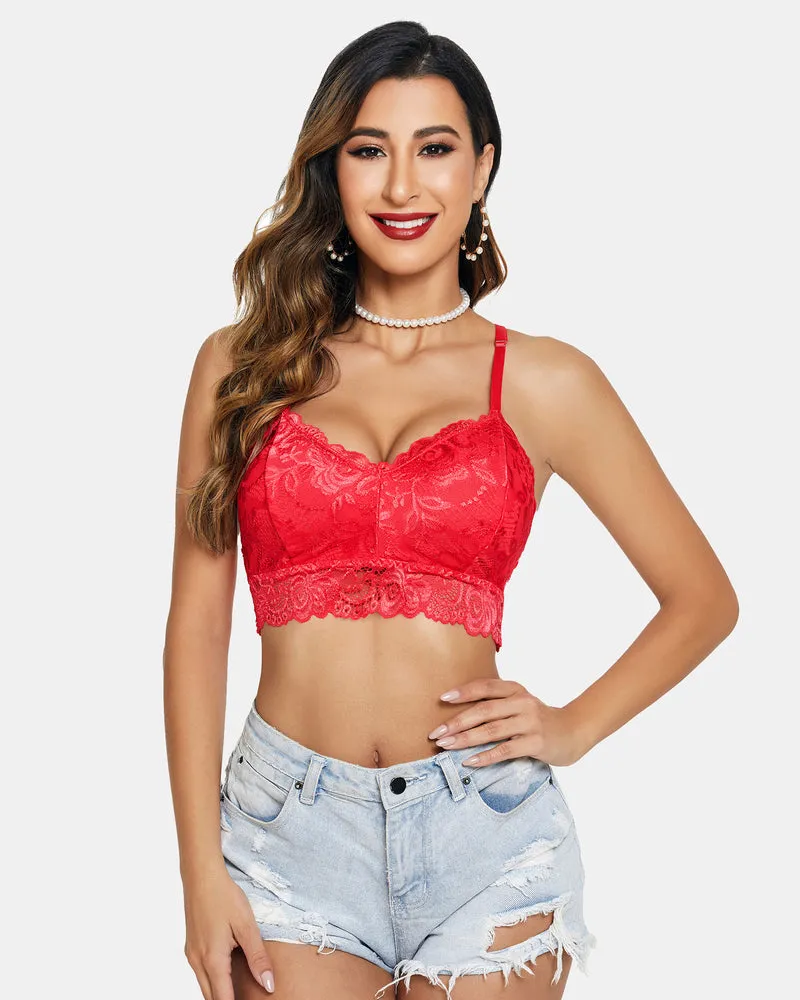 Padded Floral Lace V Neck Crop Top