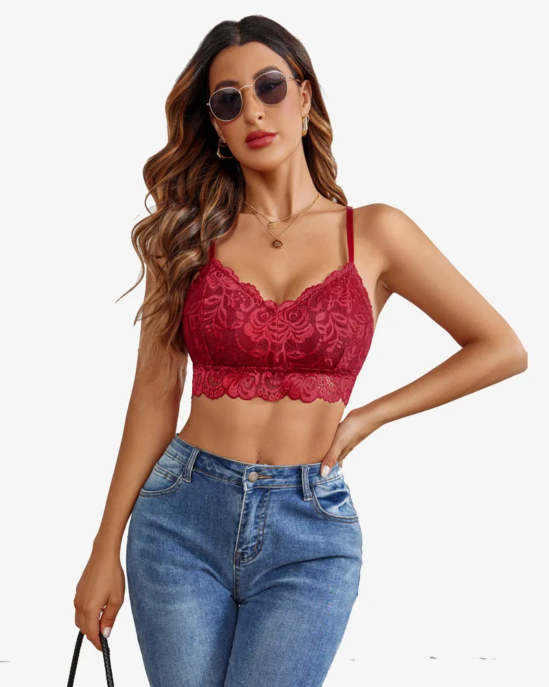 Padded Floral Lace V Neck Crop Top