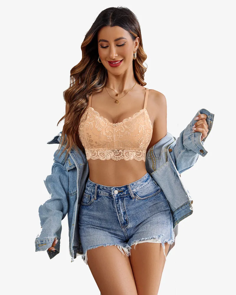 Padded Floral Lace V Neck Crop Top