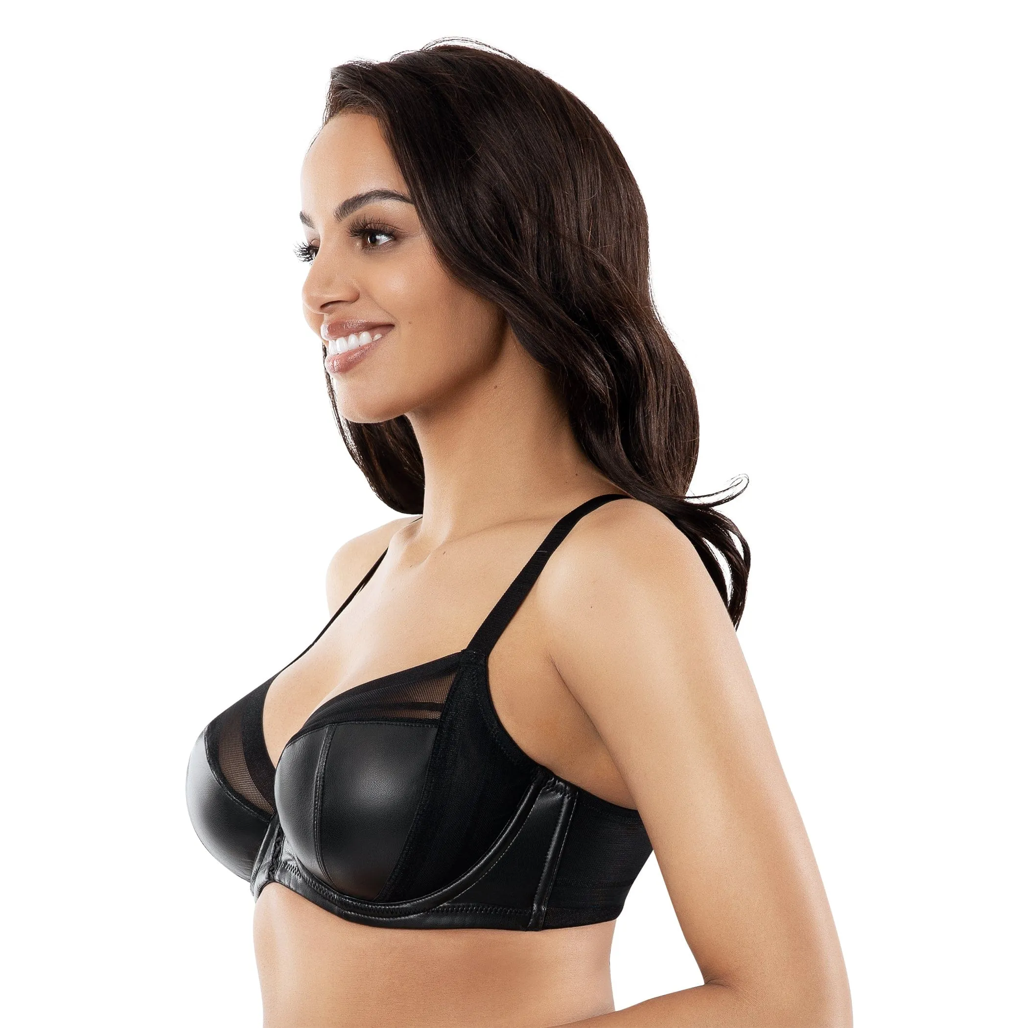 Stevie Unlined Faux Leather Bra - Black