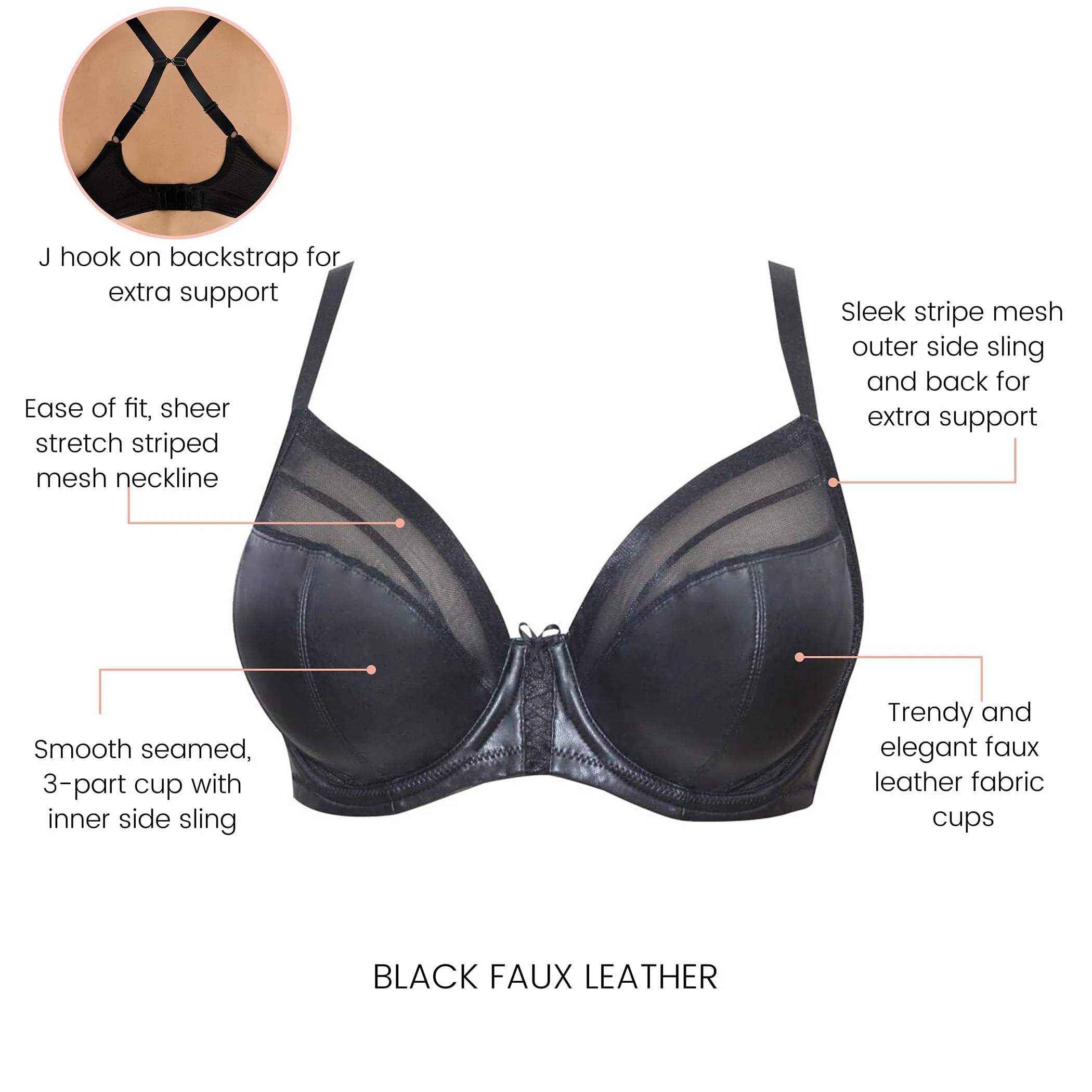 Stevie Unlined Faux Leather Bra - Black