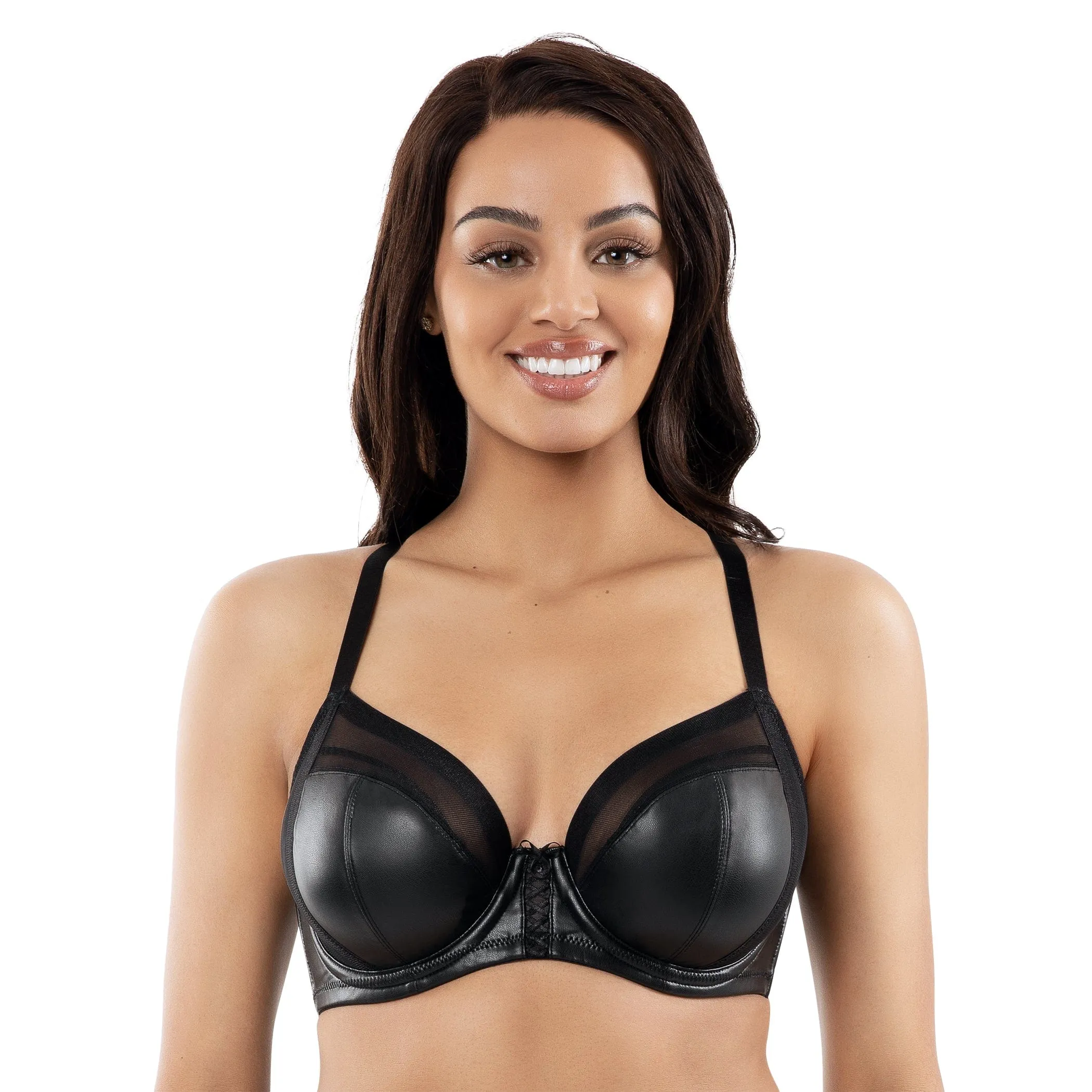 Stevie Unlined Faux Leather Bra - Black