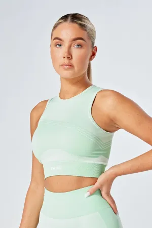 Twill Active Recycled Colour Block Racer Crop Top - Green