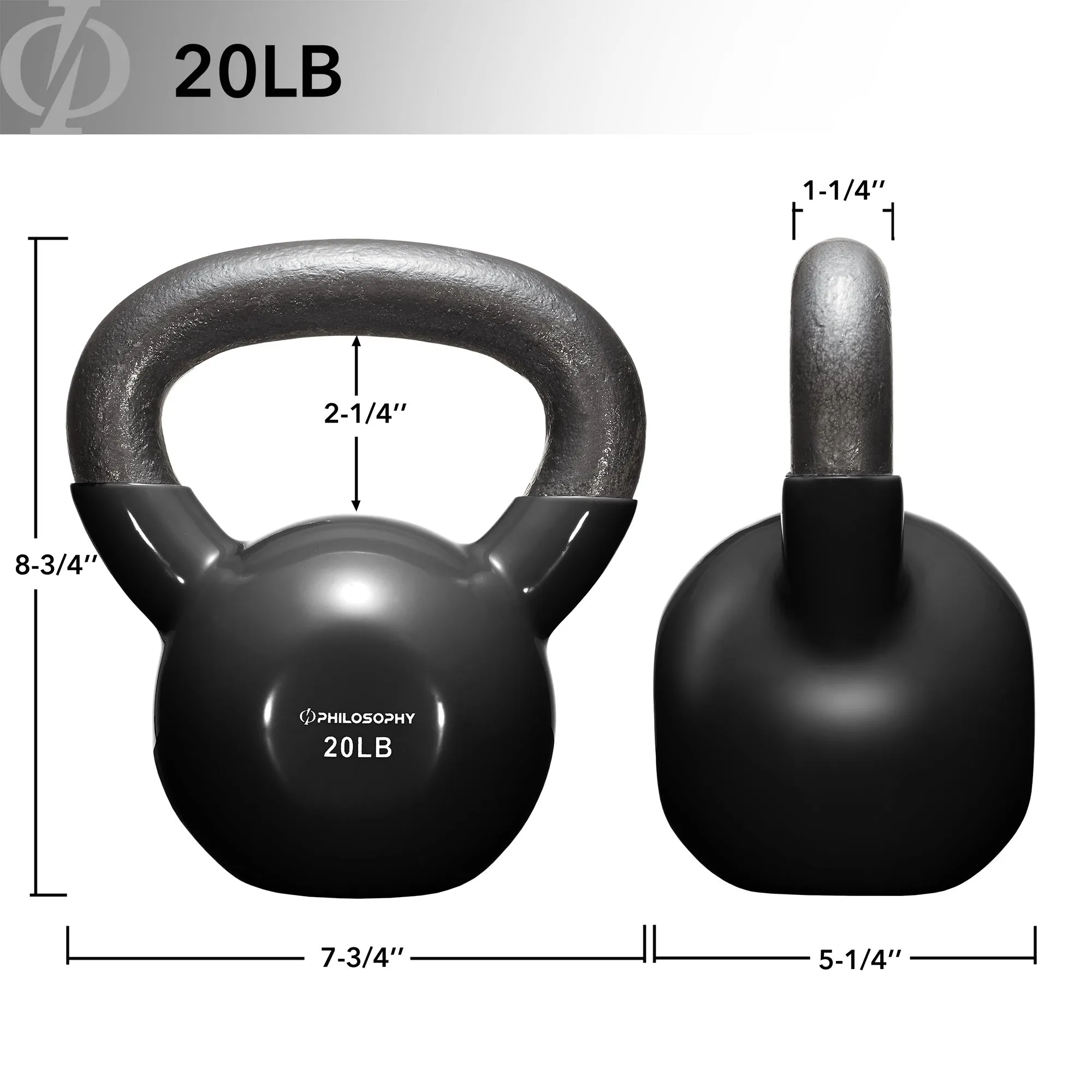 Vinyl Coated Cast Iron Kettlebell, 5 lbs to 50 Pound Weights