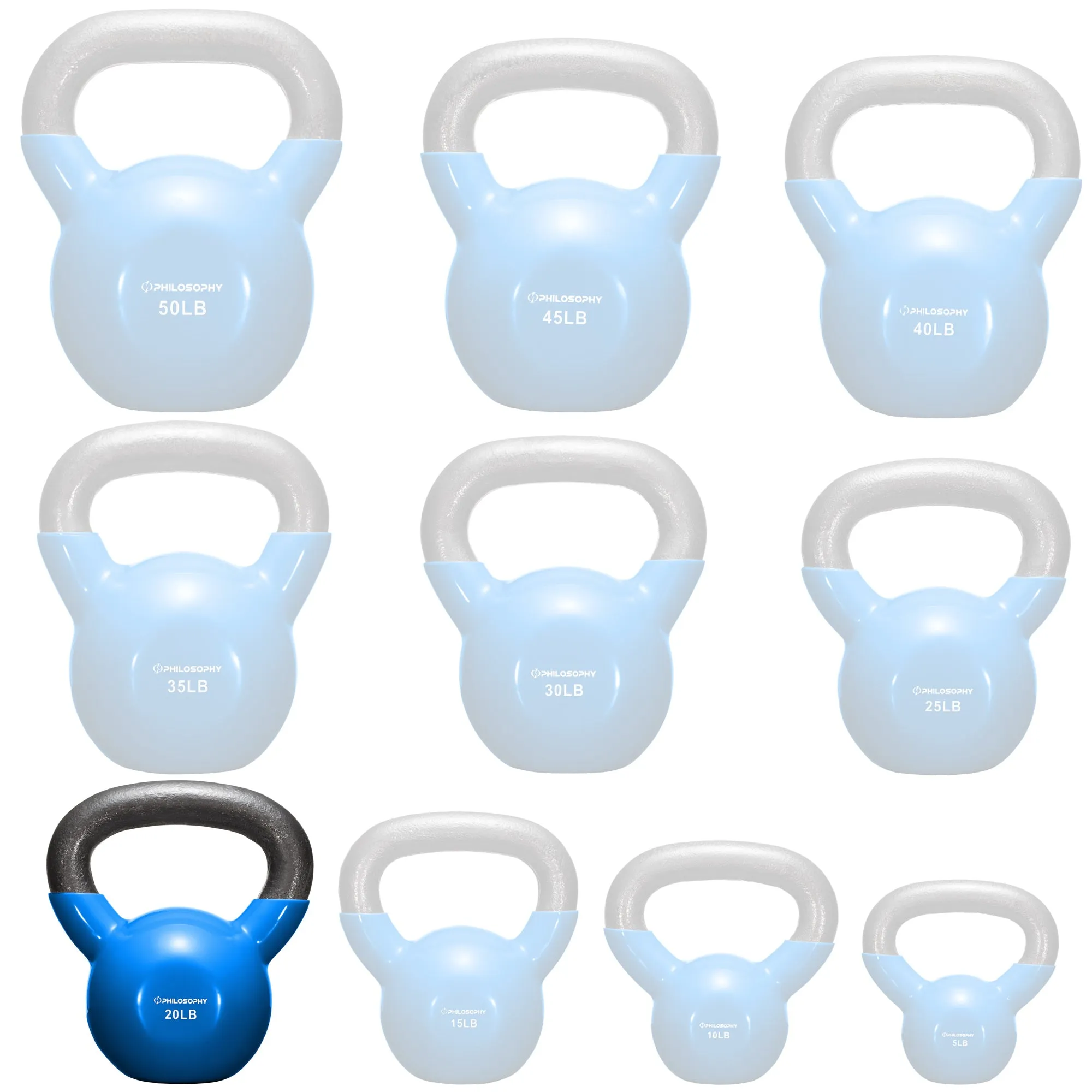 Vinyl Coated Cast Iron Kettlebell, 5 lbs to 50 Pound Weights