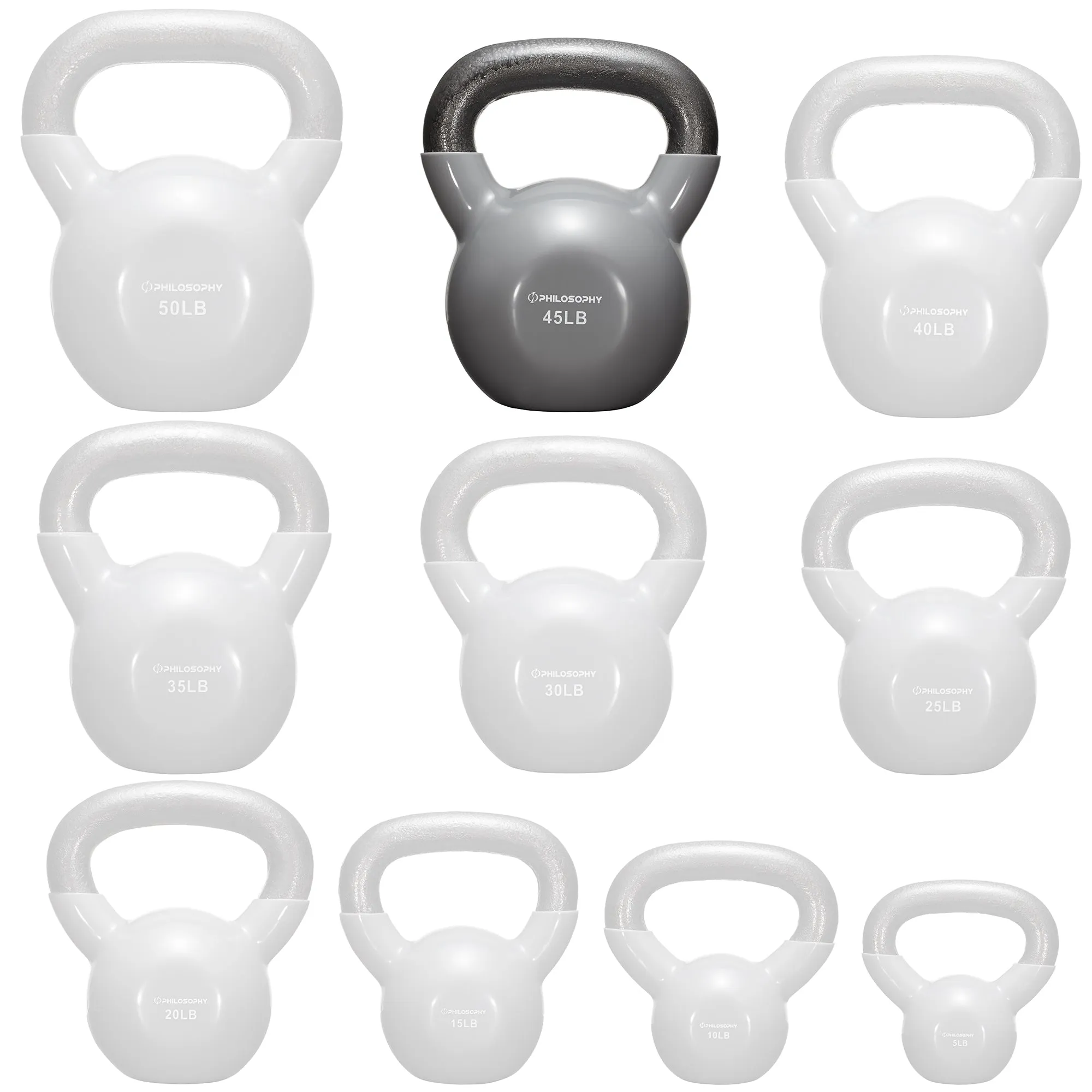 Vinyl Coated Cast Iron Kettlebell, 5 lbs to 50 Pound Weights